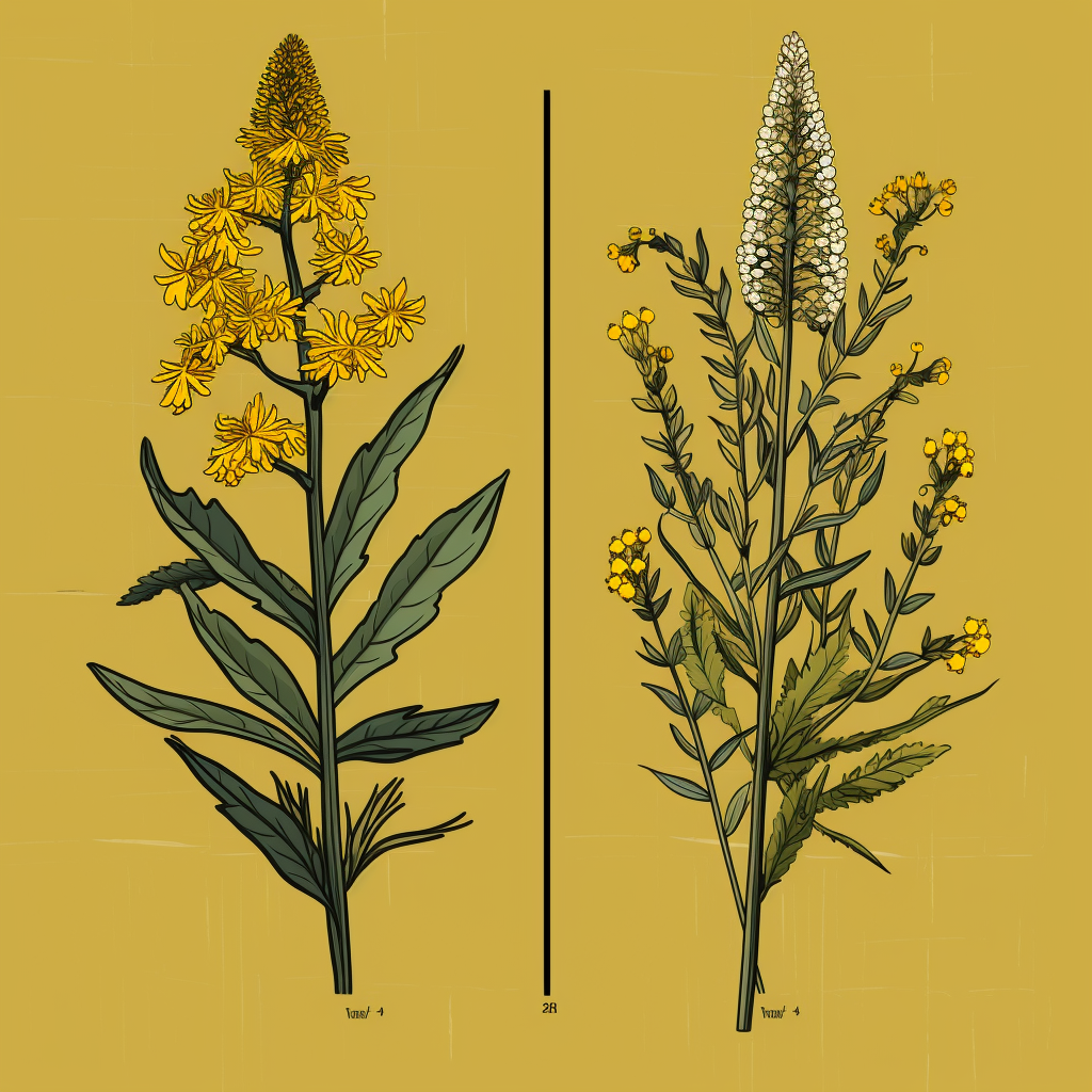 A comparison diagram of Goldenrod and Ragweed to show the differences between the two plants.